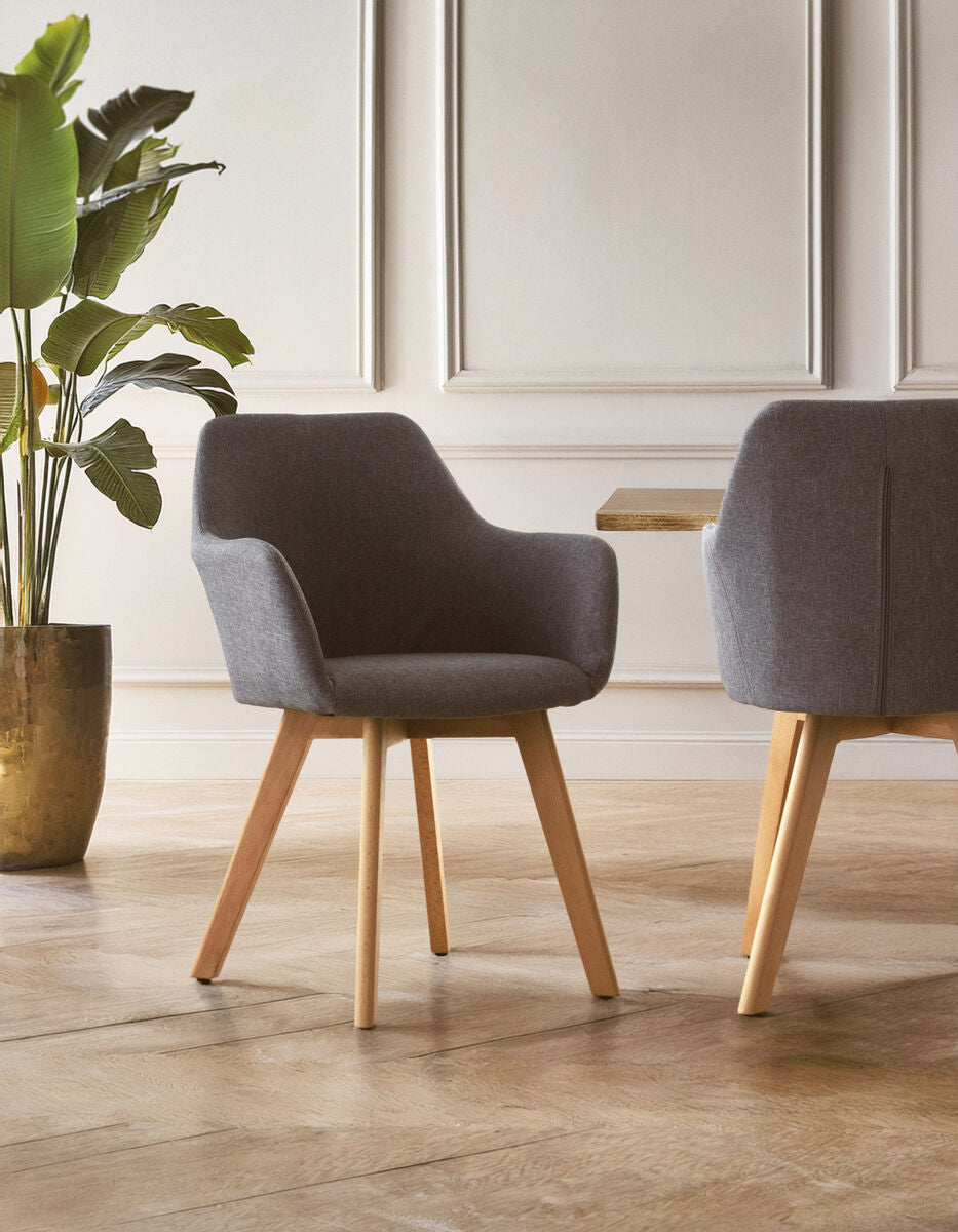Stockholm Grey Fabric Chair With Wood Legs