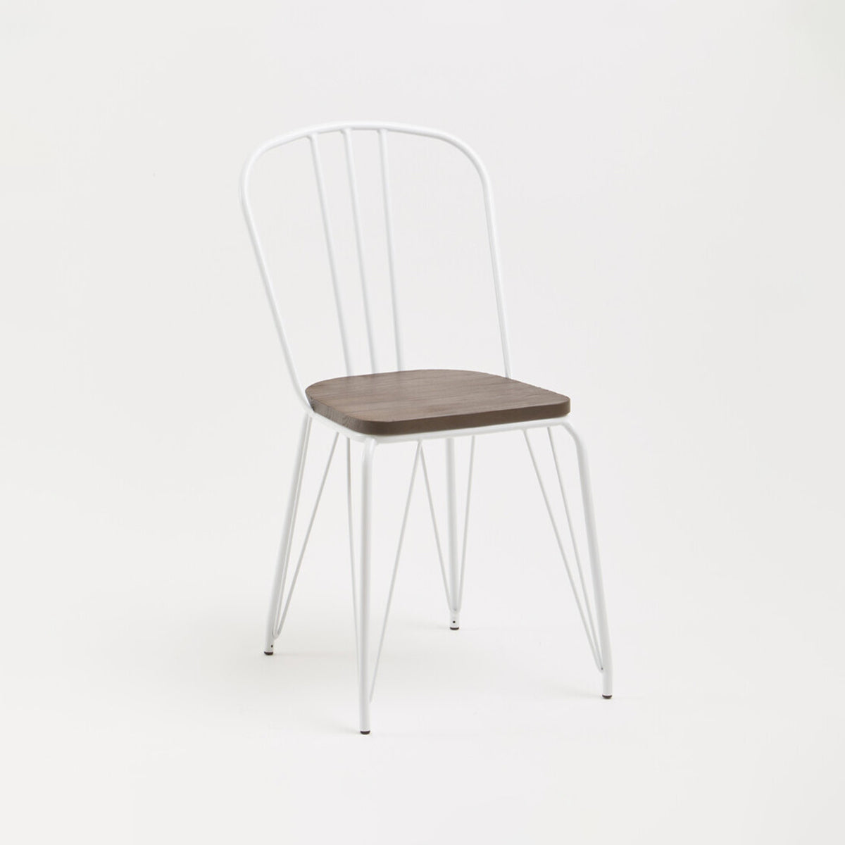 District White Metal Frame And Elm Wood Seat Chair