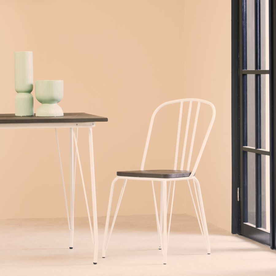 District White Metal Frame And Elm Wood Seat Chair