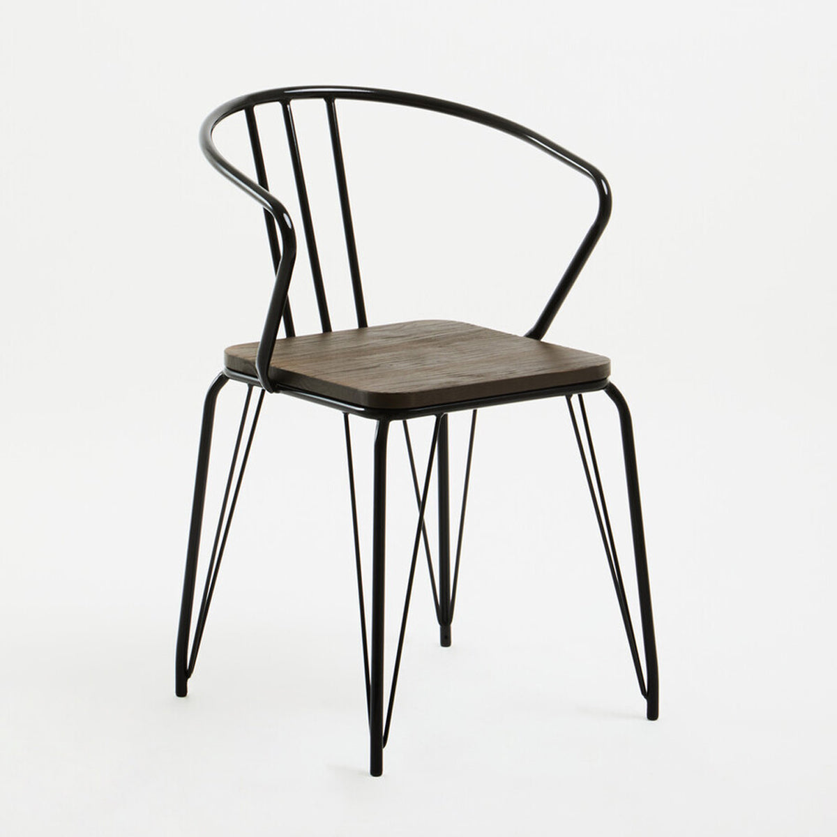 District Black Metal And Elm Wood Arm Chair