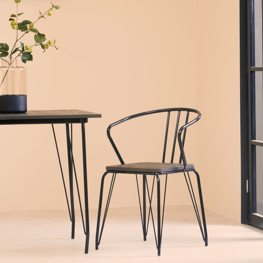 District Black Metal And Elm Wood Arm Chair