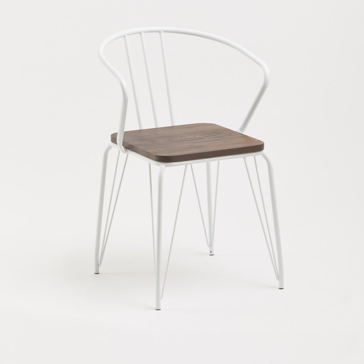 District White Metal And Elm Wood Arm Chair