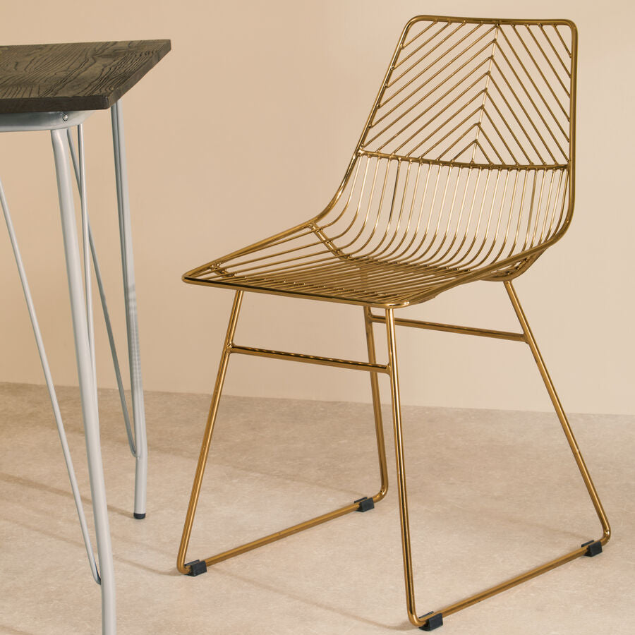 District Small Gold Finish Metal Wire Chair