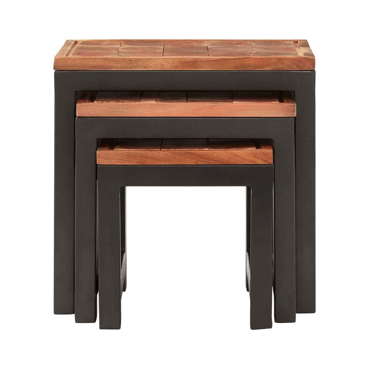Artisan Acacia Wood and Metal Nesting Tables