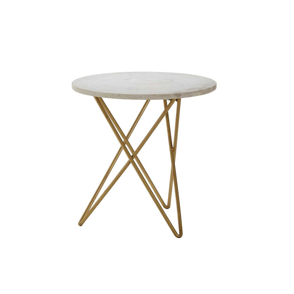 Nirav White Marble With Gold Geometric Legs Side Table