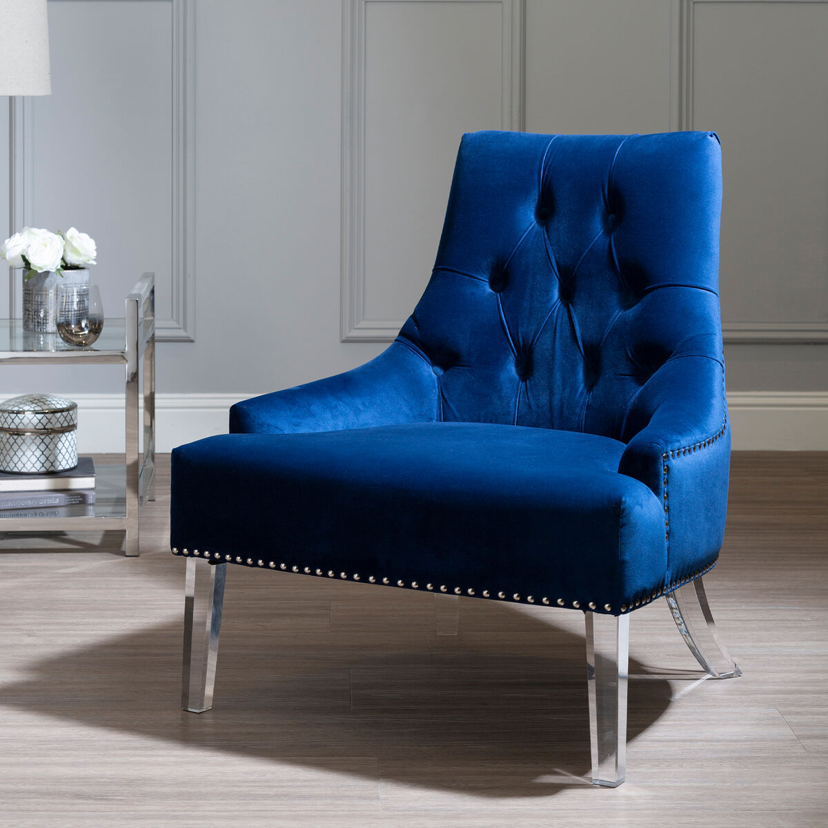 Clarence Button Tufted Blue Chair