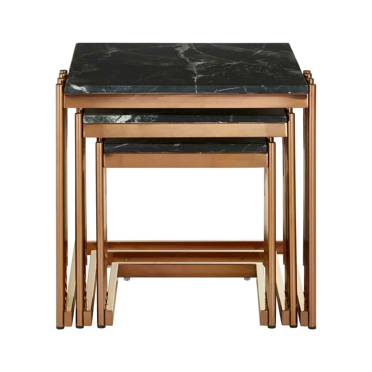 Alvaro Nest Of 3 Square Tables with Black Marble Top