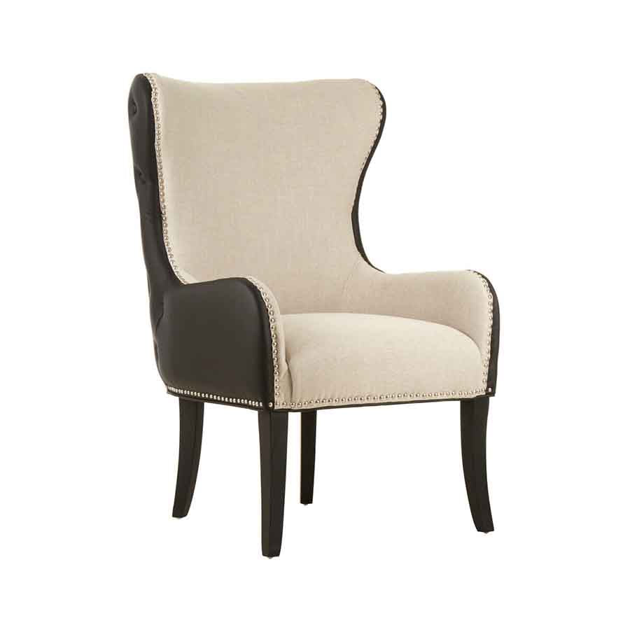 Doucet Natural Fabric Chair with Black Leather Effect Back