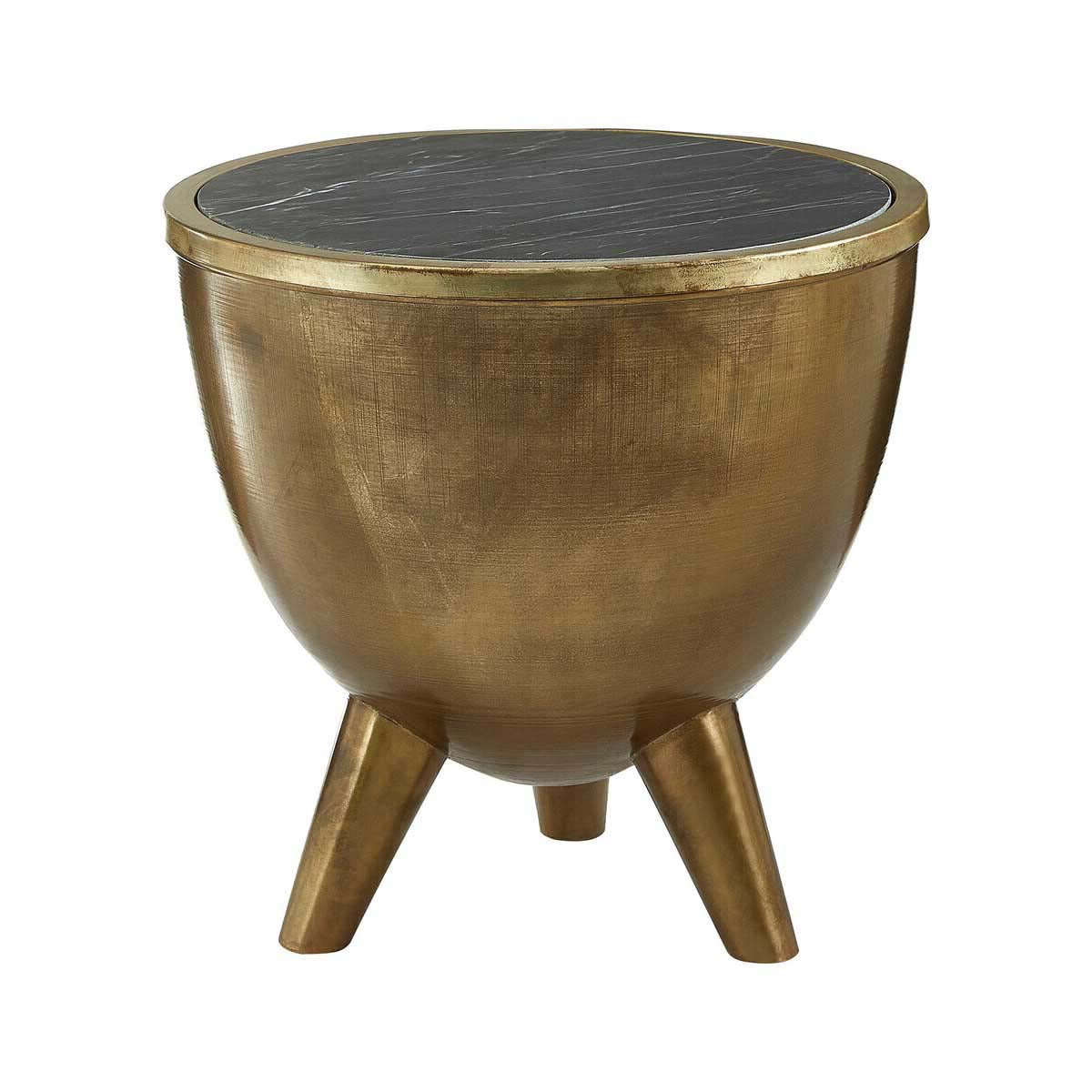 Crest Brass Finish Black Marble Top Table