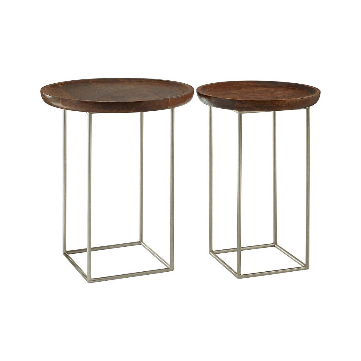 Crest Set of 2 Iron Base And Wood Top Side Tables