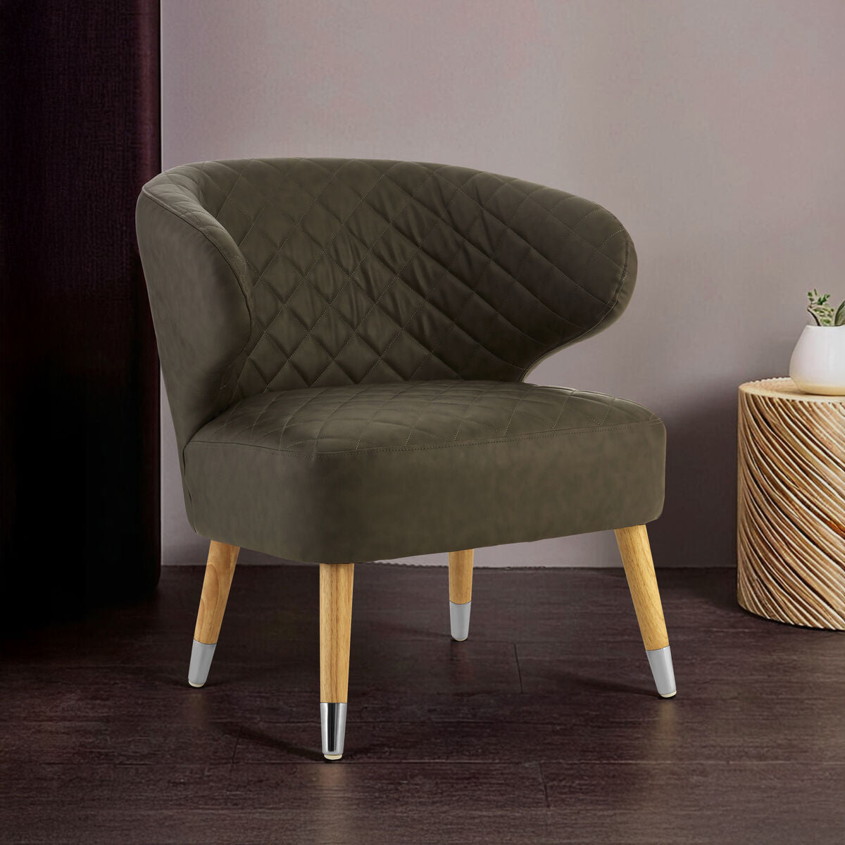 Richy Brown Faux Leather Wingback Armchair