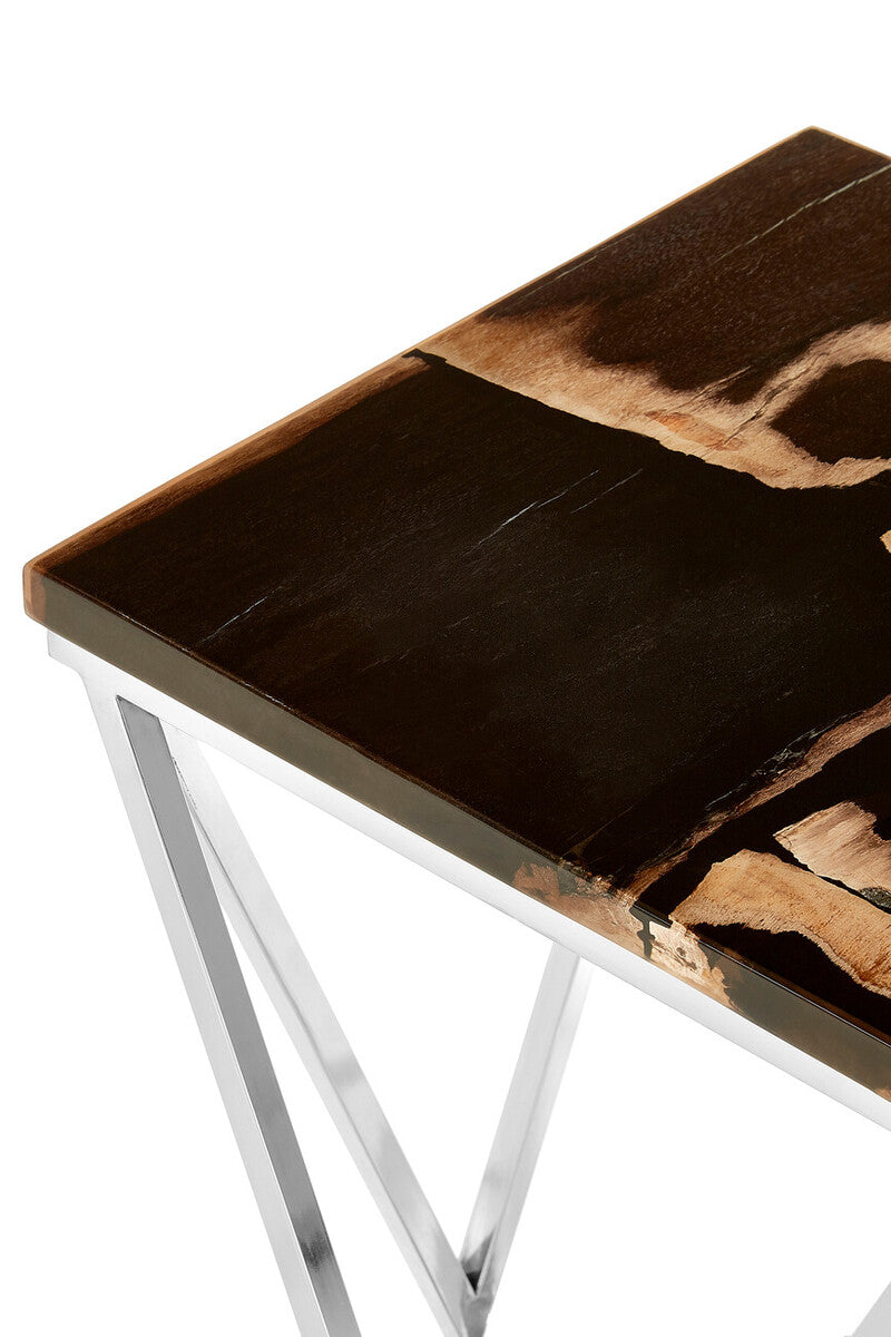 Relic Dark Petrified Wood Top Side Table