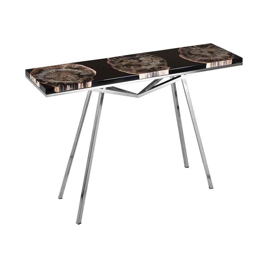 Relic Black Resin And Silver Legs Console Table