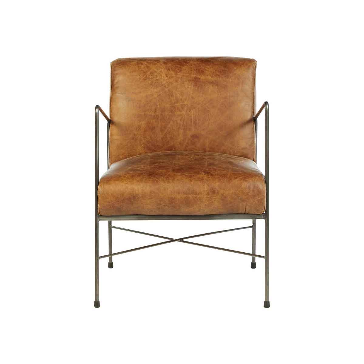 Hoxton Light Brown Genuine Leather and Iron Lounge Chair