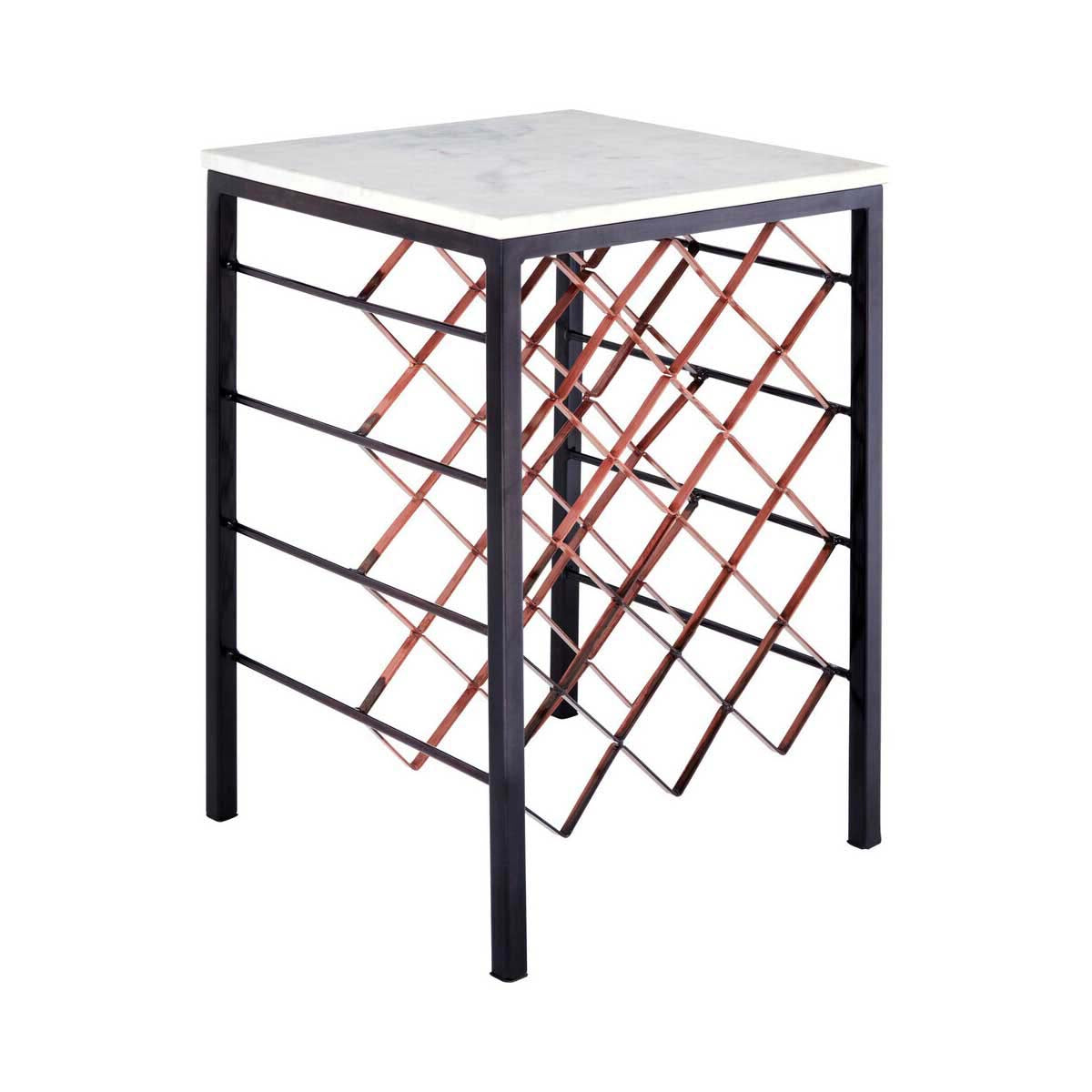Templar White Marble And Iron Wine Rack Table