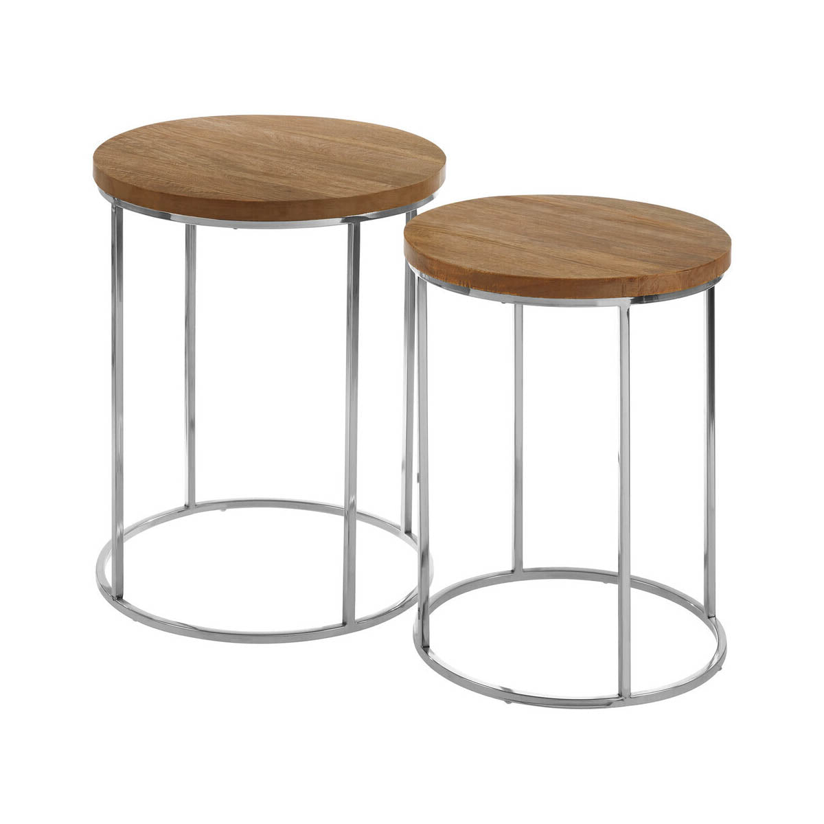 Agra Set Of 2 Mango Wood Top Round Side Tables