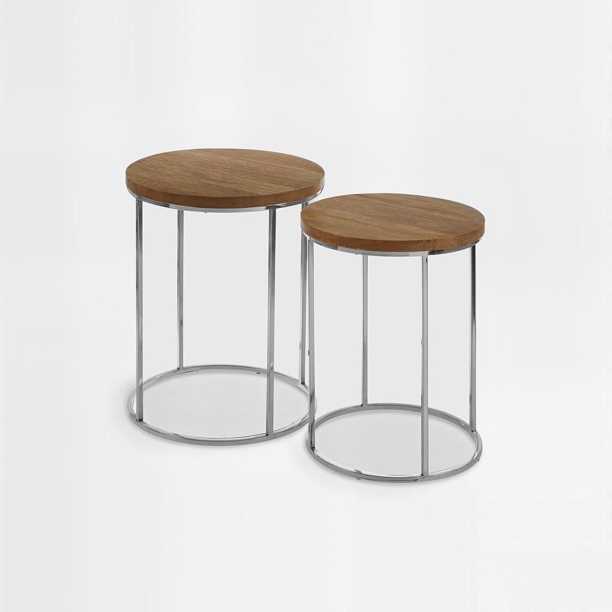 Agra Set Of 2 Mango Wood Top Round Side Tables
