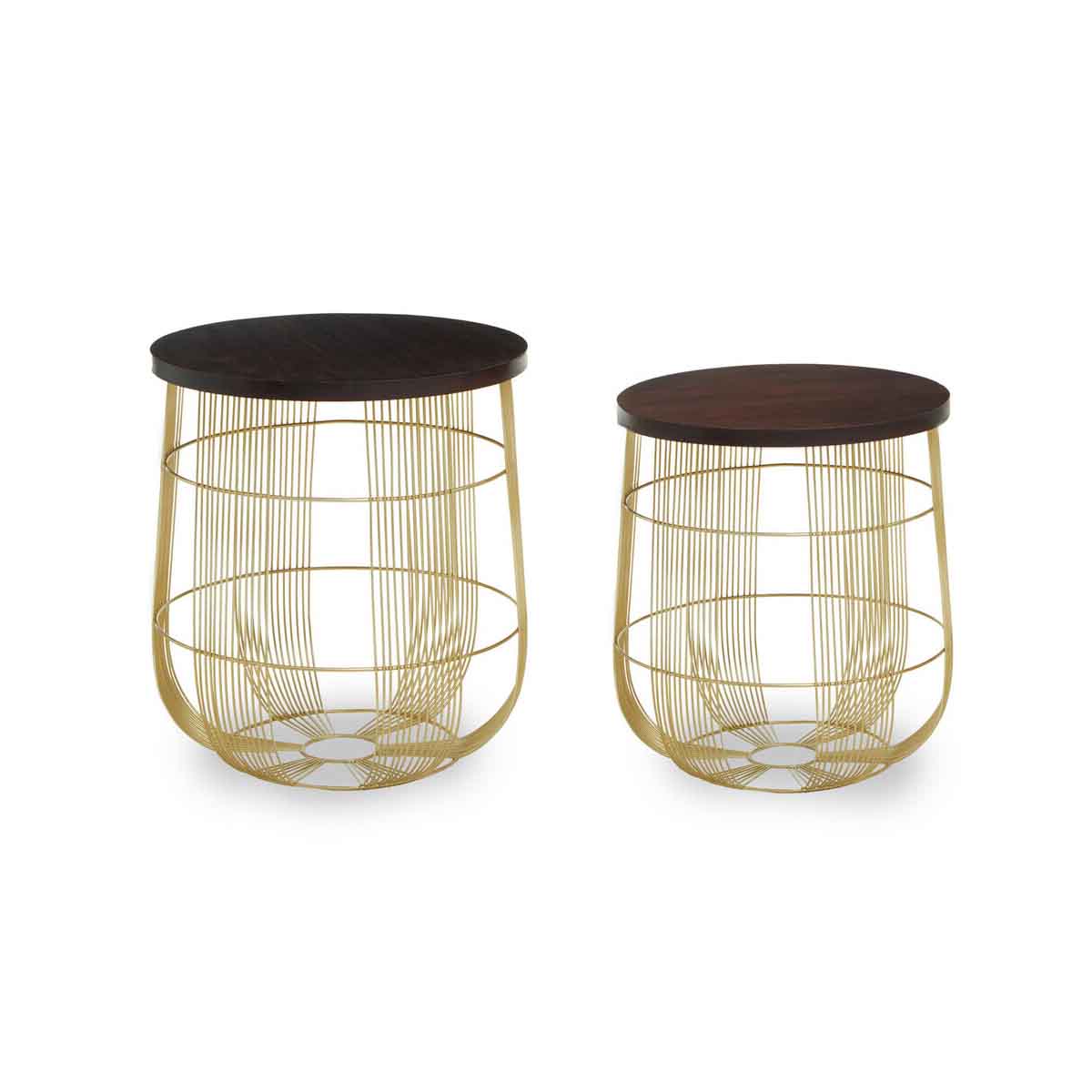 Agra Set Of 2 Side Tables in Mango Wood and Brass Finish