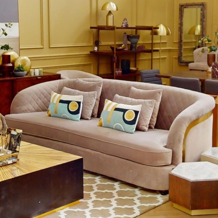 Fiji Three Seat Grey Cotton Velvet Sofa