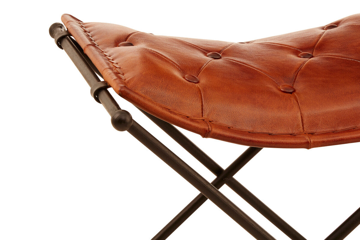 Buffalo Tan Leather And Iron Folding Stool