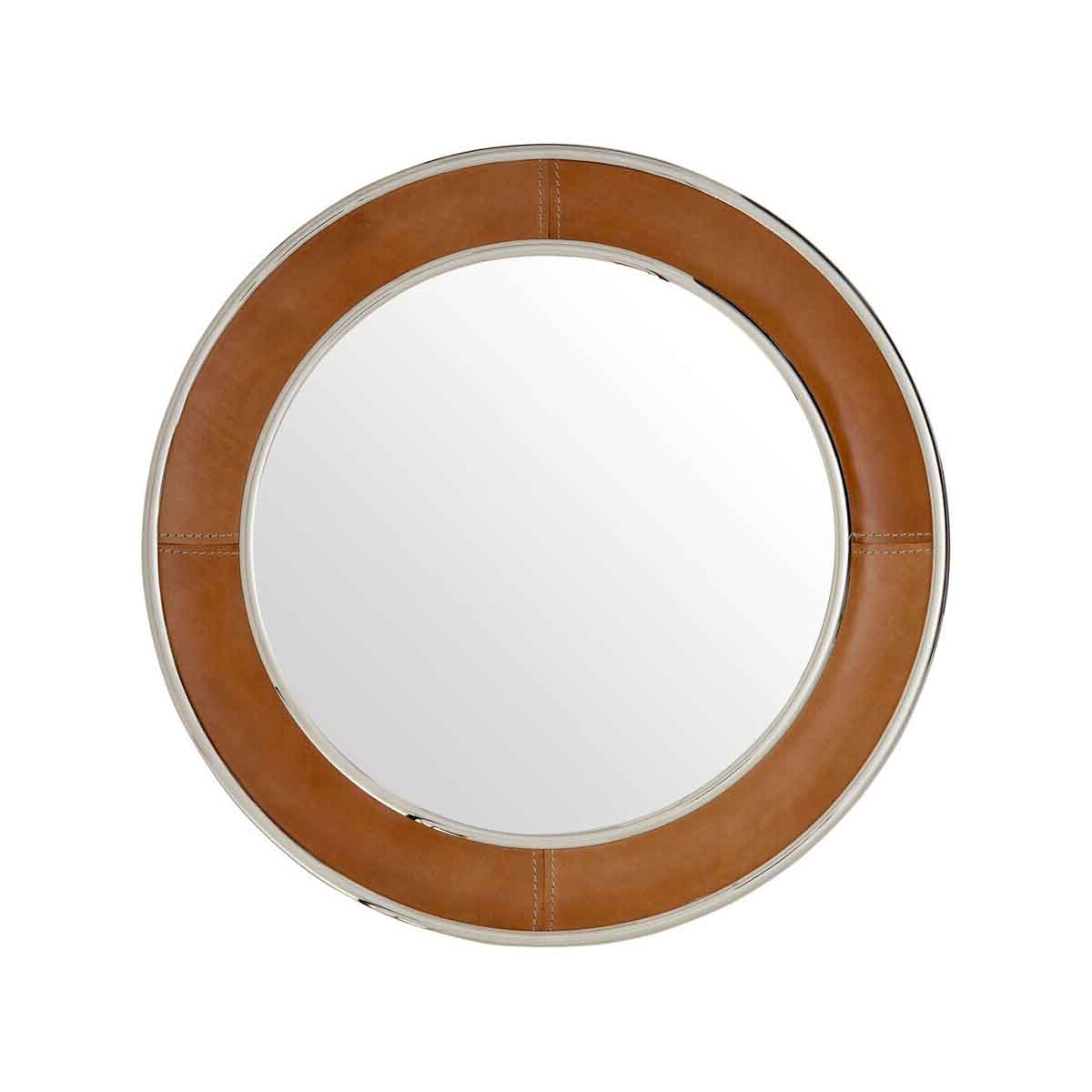 Churchill Tan Genuine Leather Round Wall Mirror