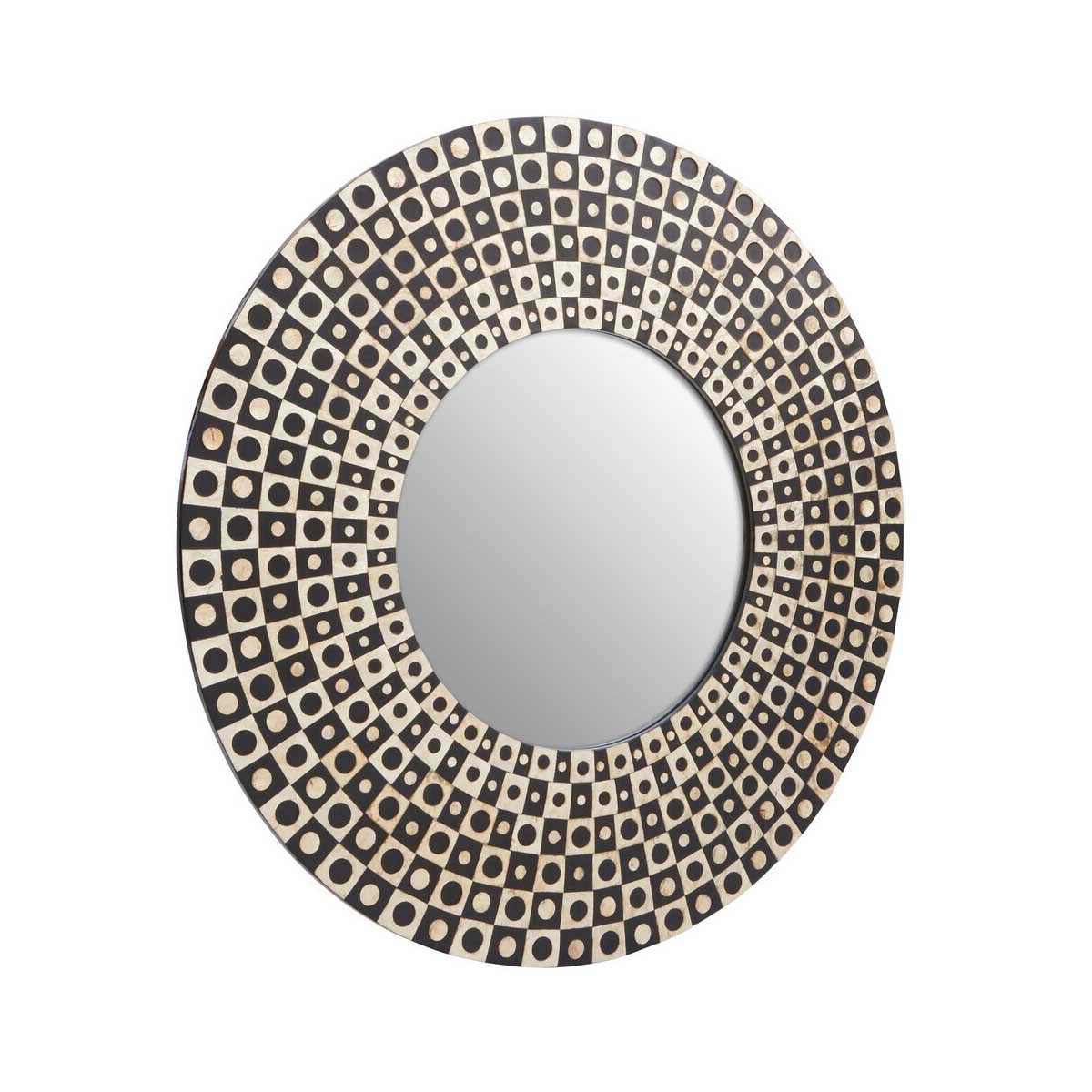 Palu Round Black Wall Mirror with Shell Inlay