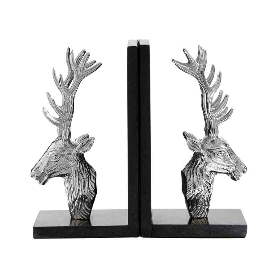 Kinsley Set of 2 Stag Bookends with Marble Base