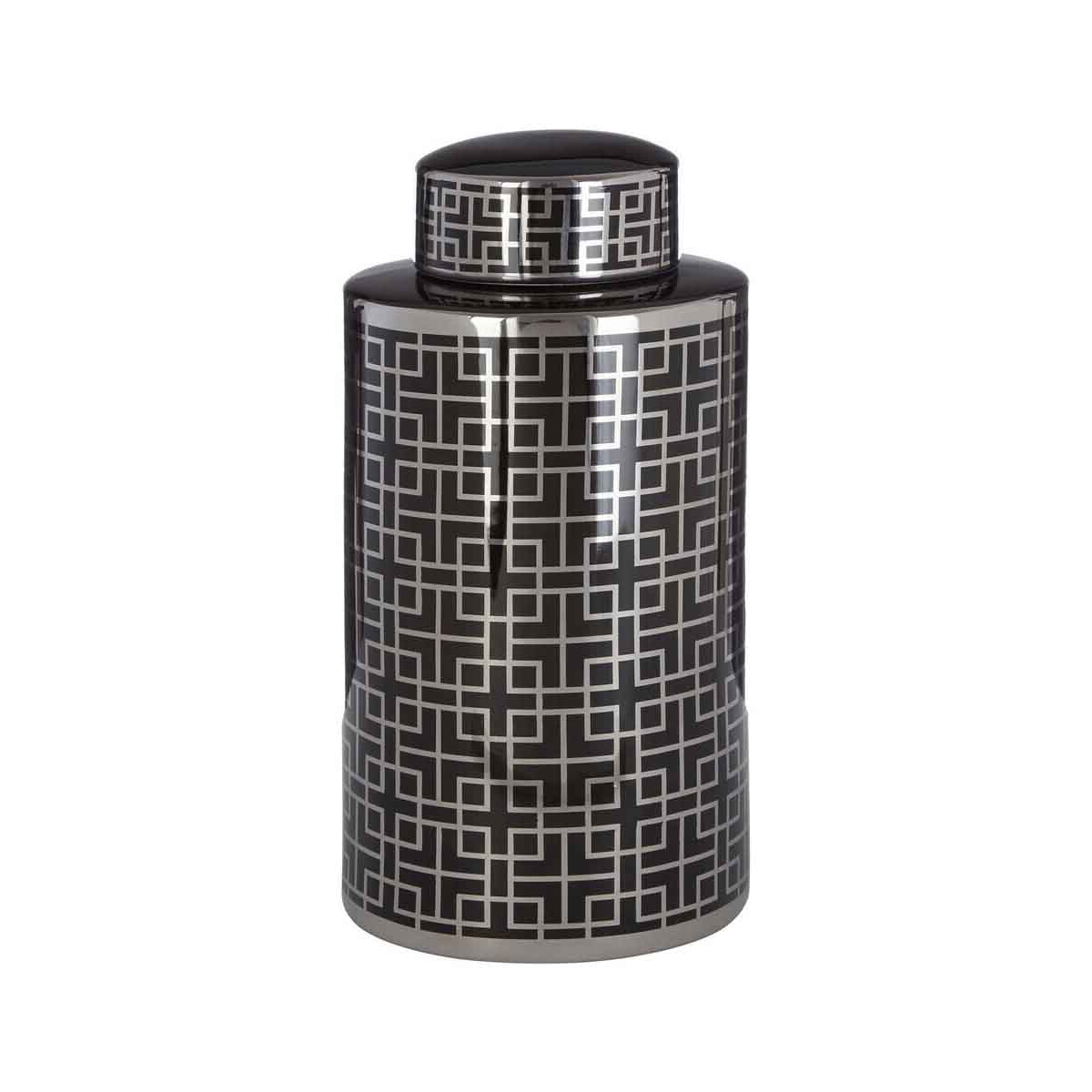 Daria Black and Silver Finish Large Ceramic Jar
