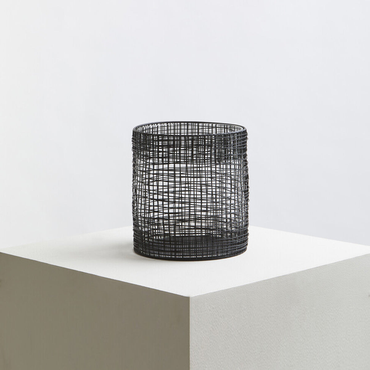 Trento Glass and Black Finish Metal Cylindrical Lantern