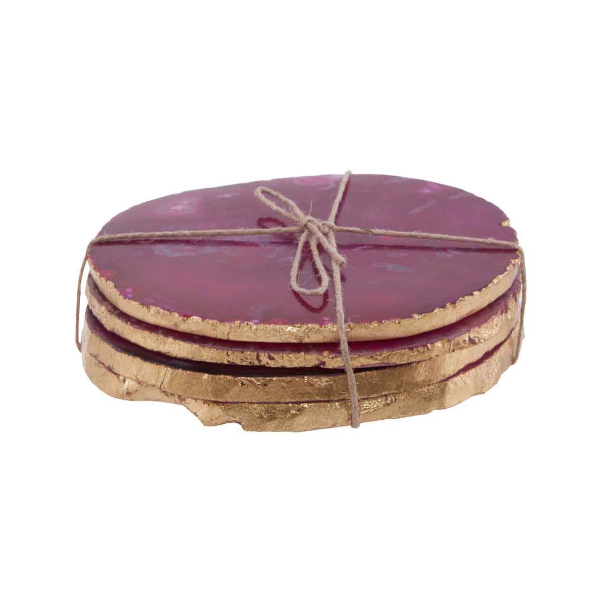 Bowerbird Set of 4 Agate Pink And Gold Coasters