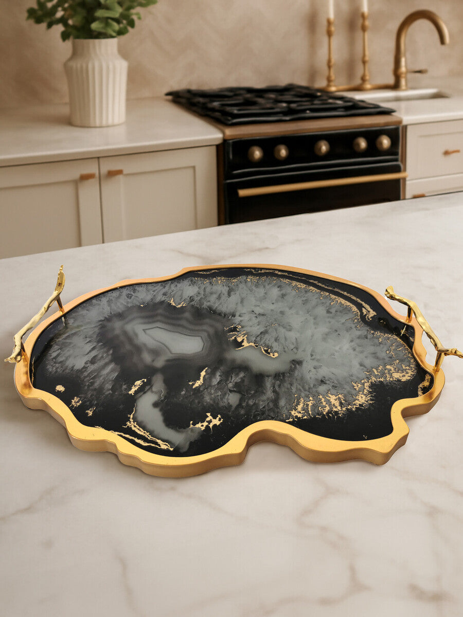 Celina Black And Gold Agate Tray