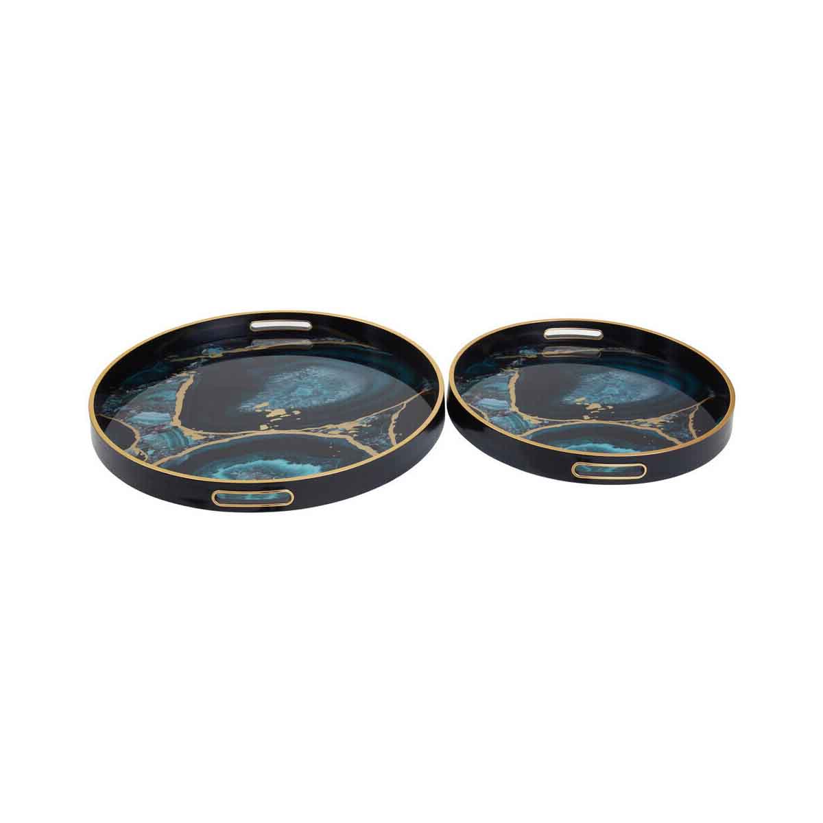 Celina Set Of Two Round Trays with Agate Effect