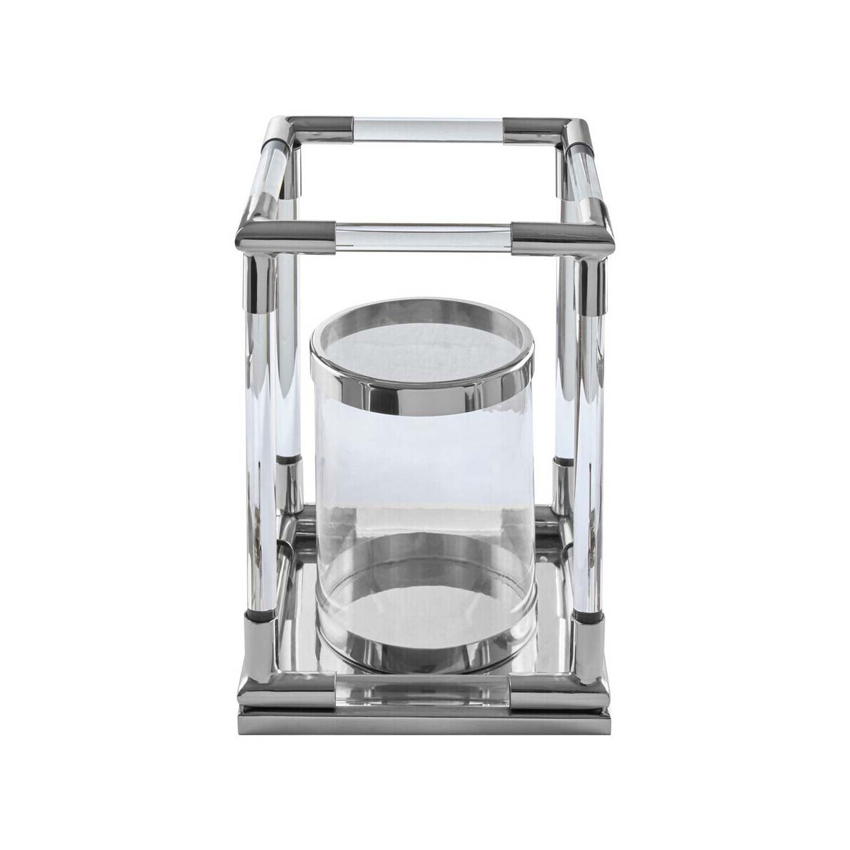 Lucita Small Candle Holder in Silver Finish and Acrylic