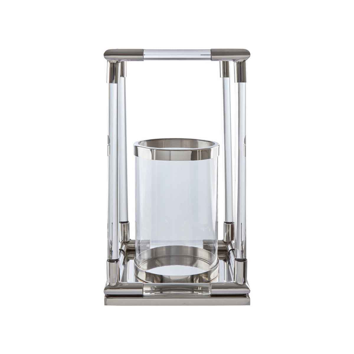 Lucita Large Candle Holder in Silver Finish and Acrylic