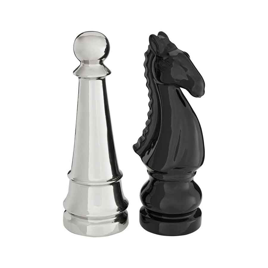 Churchill Set Of 2 Black and Silver Chess Pieces