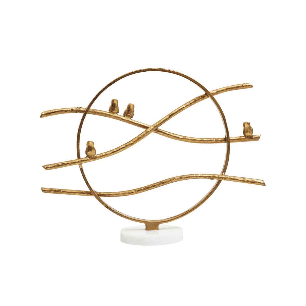 Evra Gold Hoop Bird Sculpture On White Marble Base