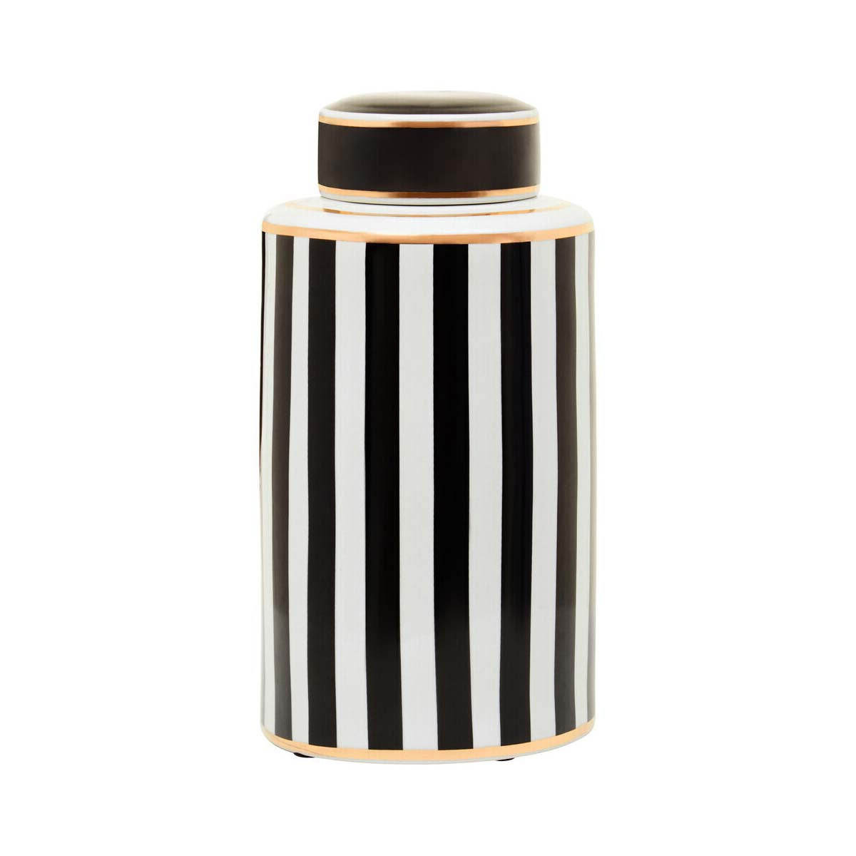 Doria Large Black And White Stripes Ceramic Jar