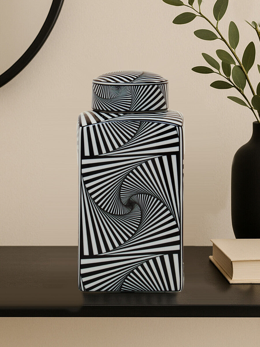 Doria Small Black And White Ceramic Jar