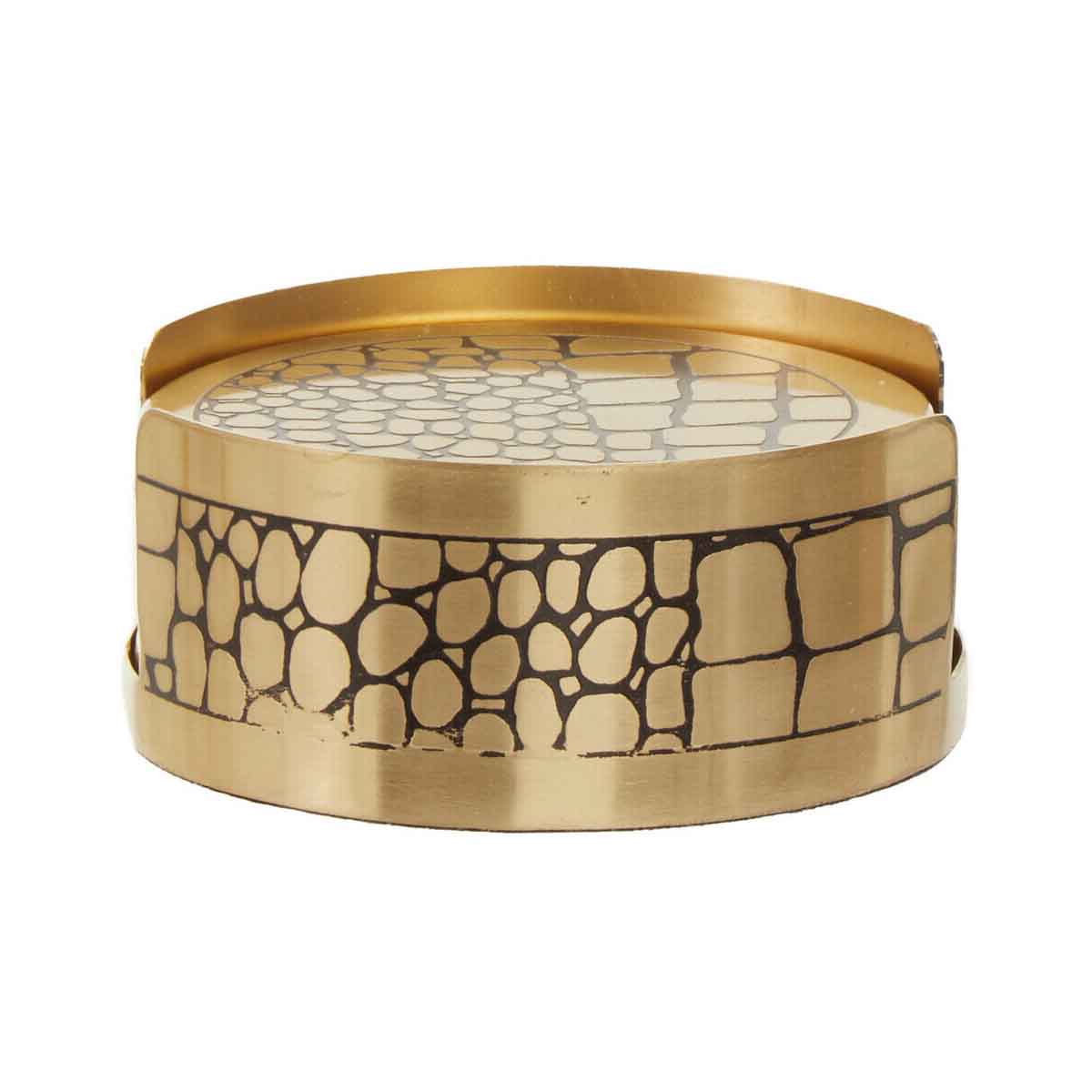 Meko Set of 4 Gold Finish Croc Pattern Coasters And Holder
