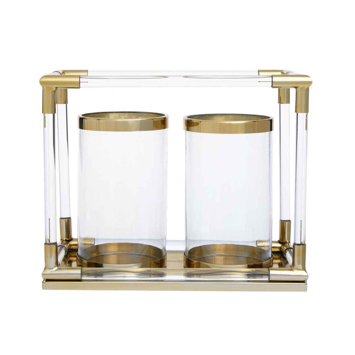 Lucita Double Candle Holder in Gold Finish and Acrylic