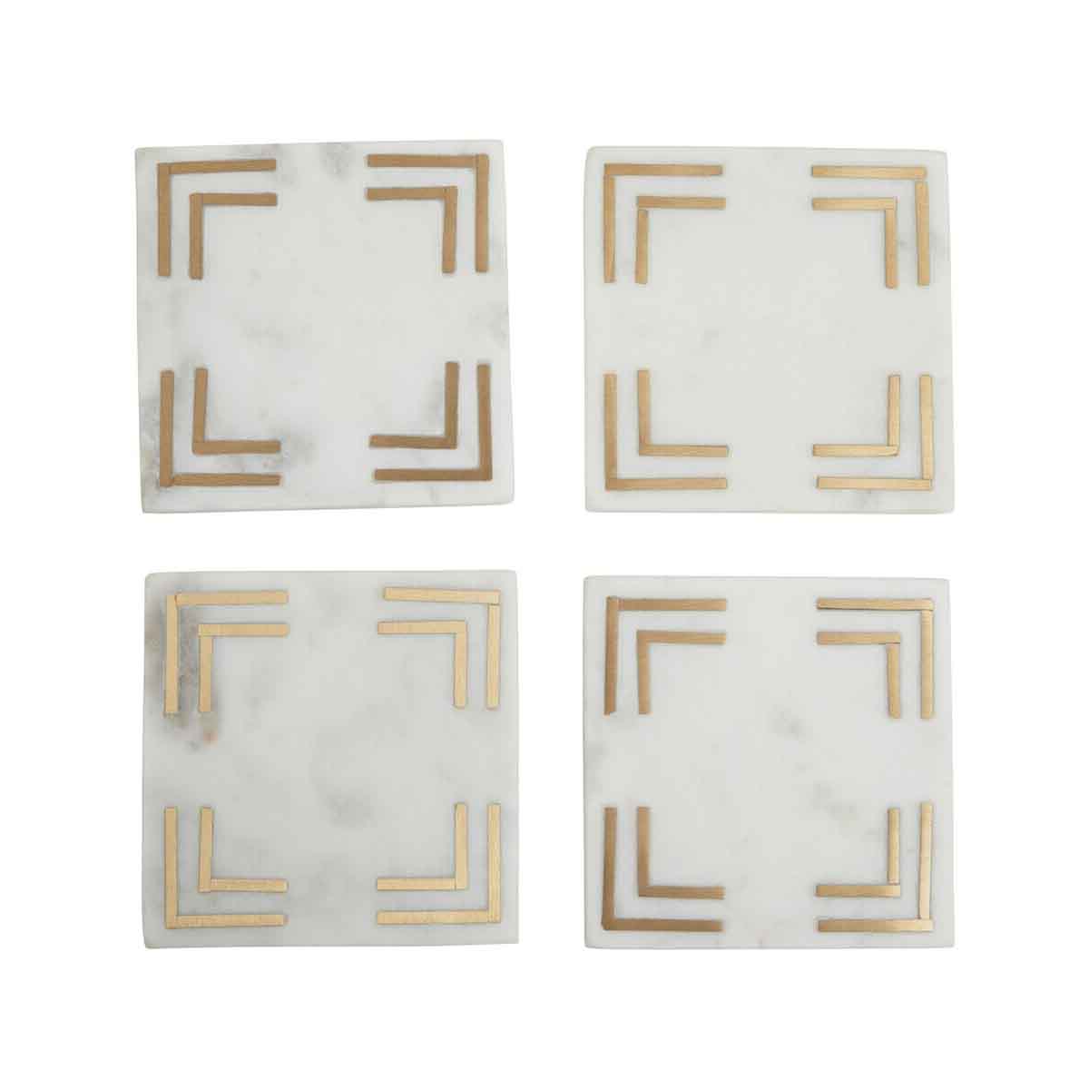 Omari Set of 4 White Marble Gold Inlay Square Coasters