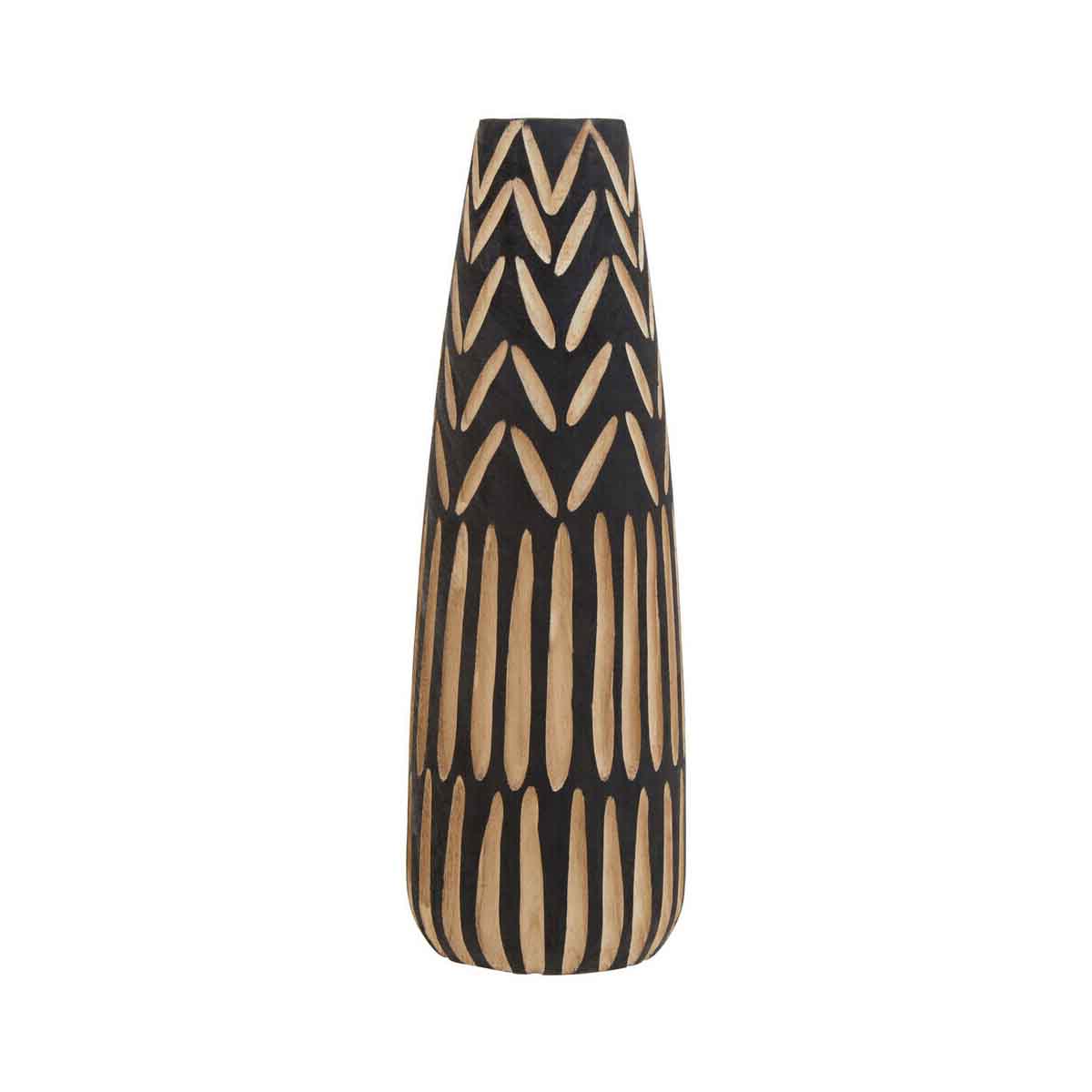Arlo Large Wooden Engraved Vase in Black and Natural