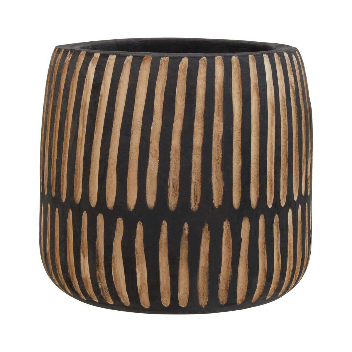 Arlo Large Engraved Natural And Black Wooden Planter