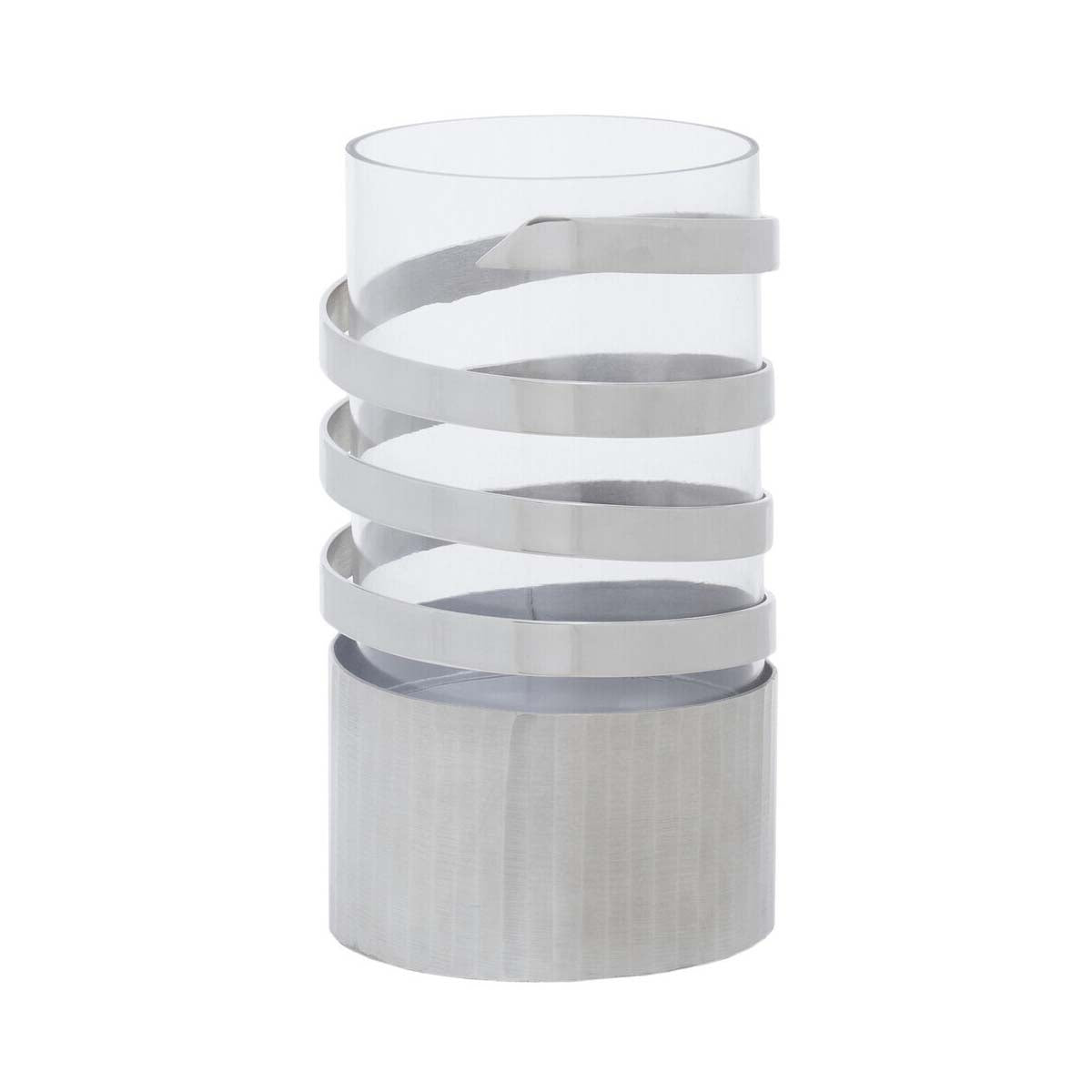 Amreli Large Vertical Textured Silver Metal Hurricane Candle Holder
