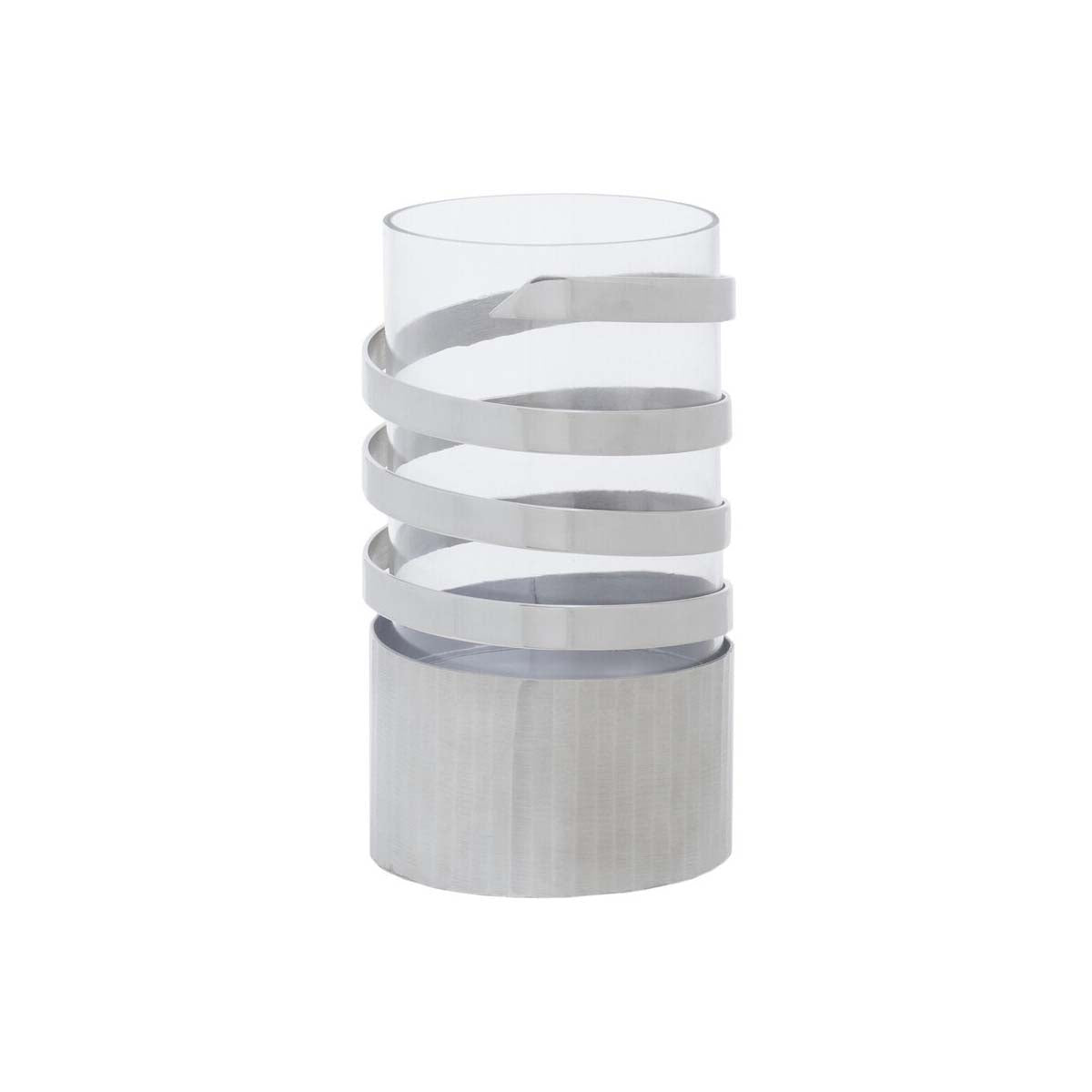 Amreli Small Vertical Textured Silver Metal Hurricane Candle Holder.