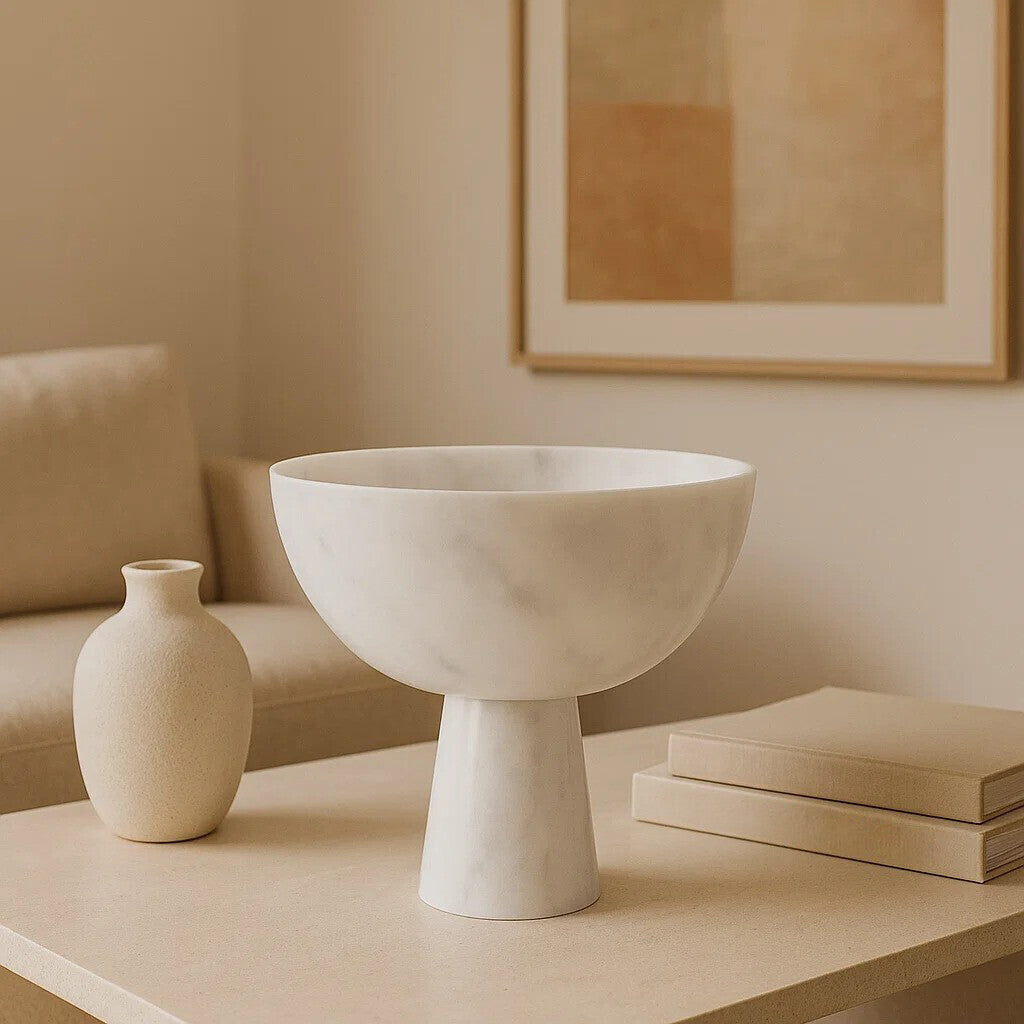 Salmo Large White Marble Pedestal Bowl