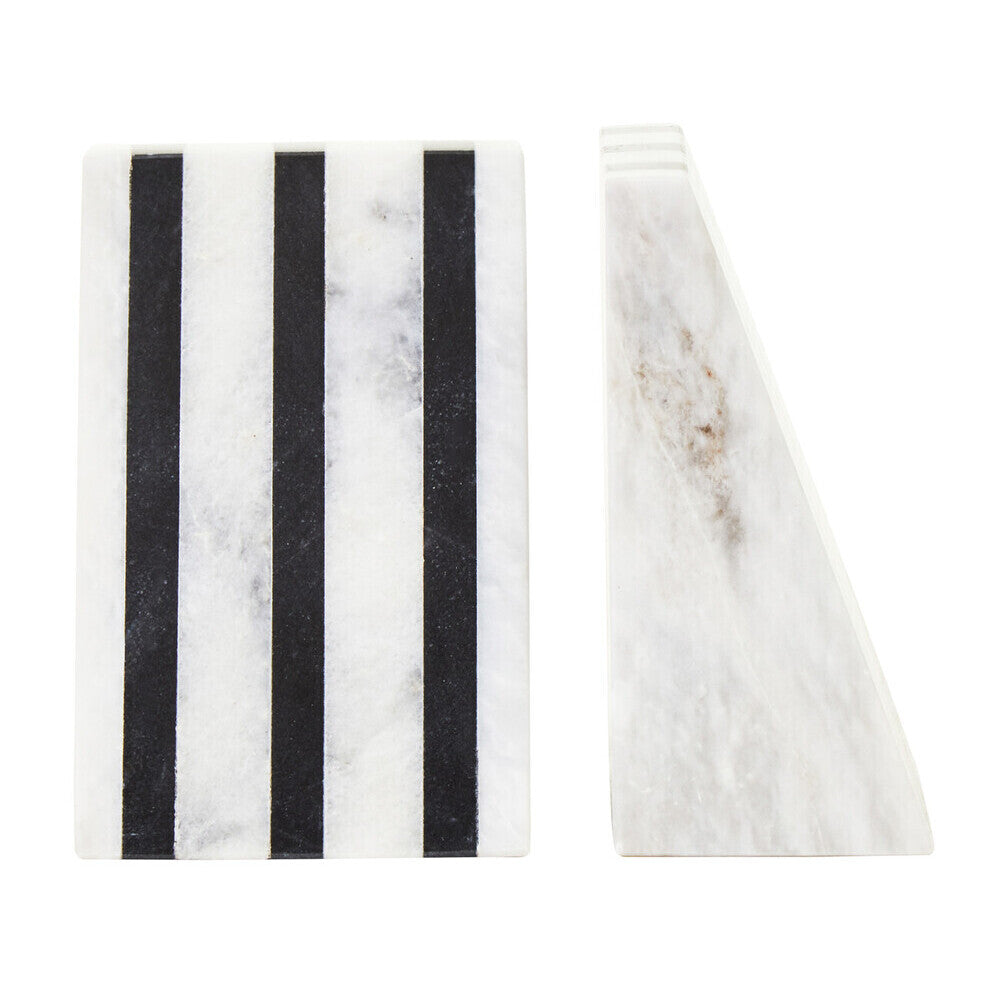 Soma Set of Two Striped White Marble Bookends