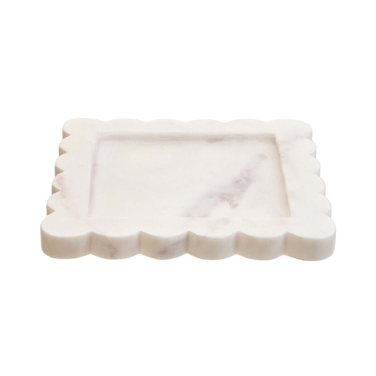Savio White Marble Square Small Tray with Scallop Edges
