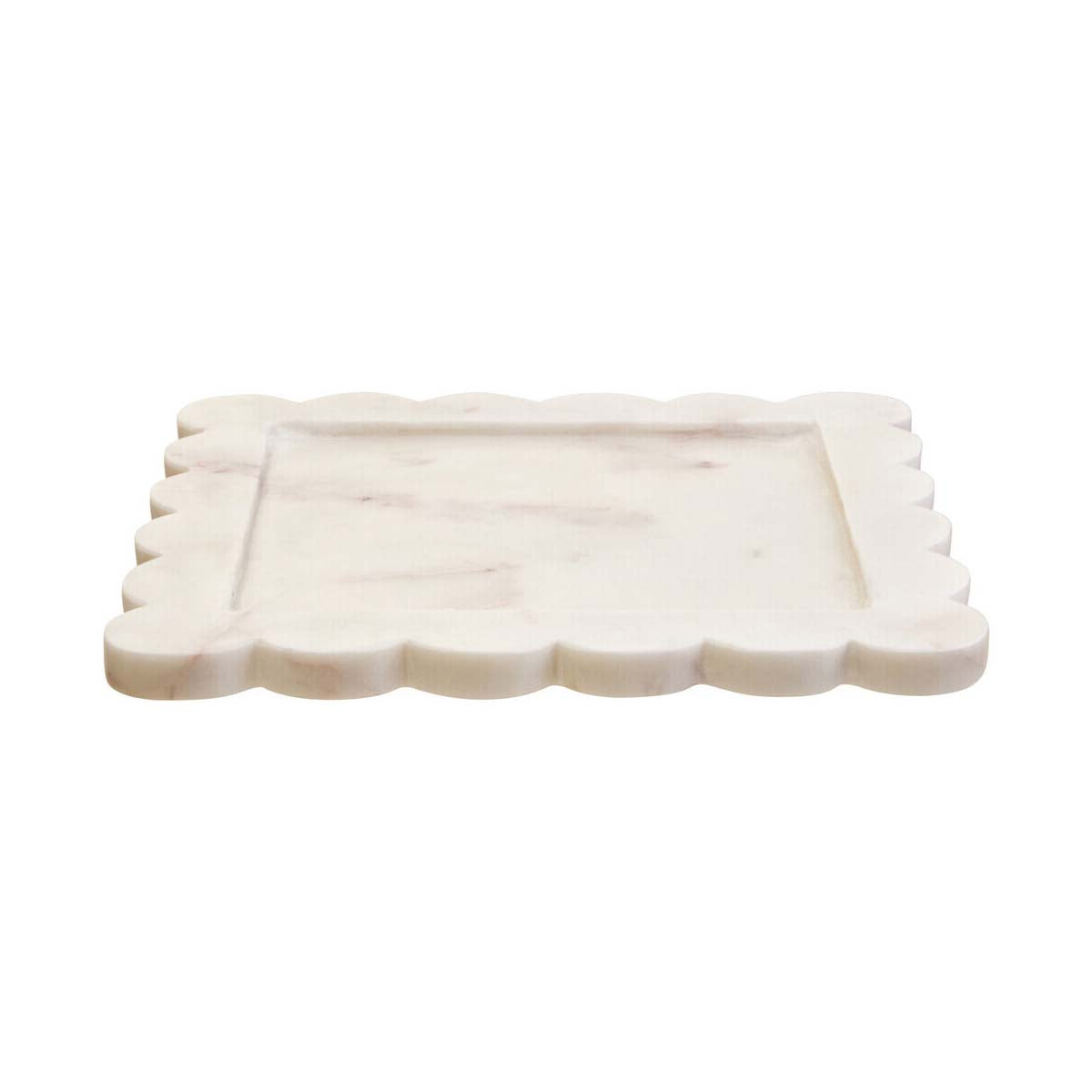 Savio White Marble Square Large Tray with Scallop Edges