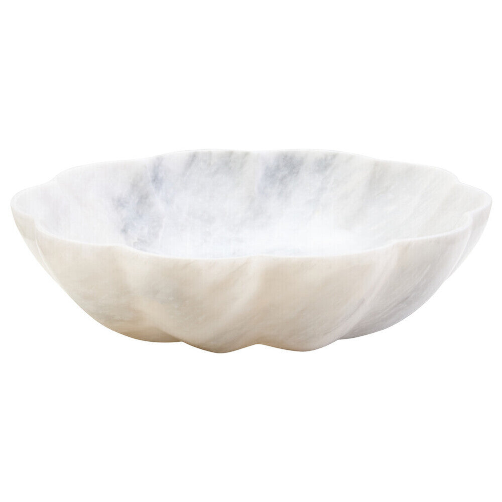 Zoro Large White Marble Scalloped Bowl